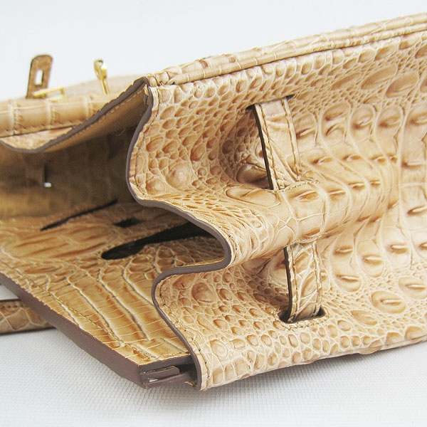 High Quality Fake Hermes Birkin 35CM Crocodile Head Veins Leather Bag Earth Yellow 6089 - Click Image to Close